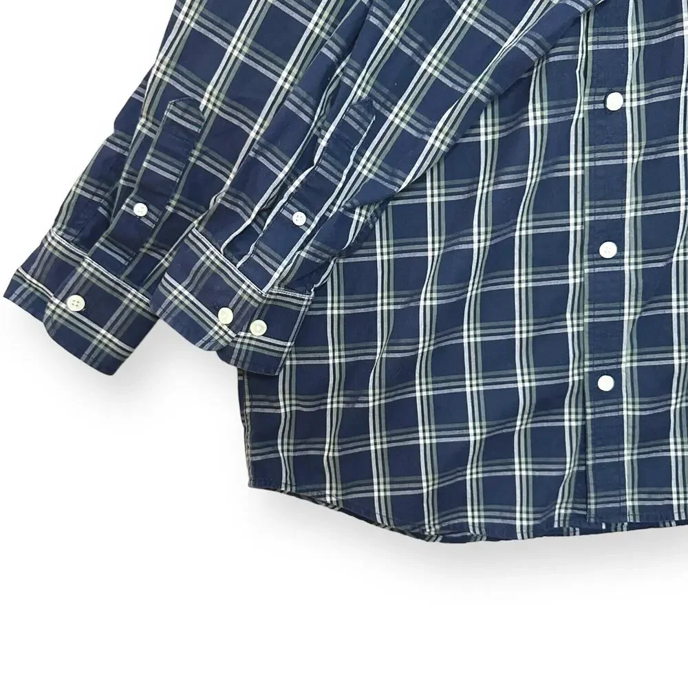 BANANA REPUBLIC Soft Wash Button Up Shirt Slim Fit Blue Plaid Night Out Large